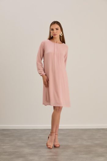 Işşıl IŞŞIL 4543-Pleated Collar Maternity Chiffon Tunic-Dress