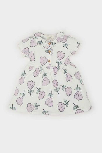 Baby Girl Floral Short Sleeve Ribbed Dress