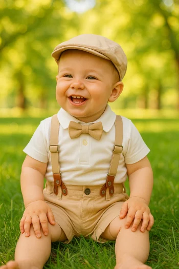 Suspender Bowtie Cap Short with Polo Neck T-Shirt 5-Piece Summer Set for Baby Boys