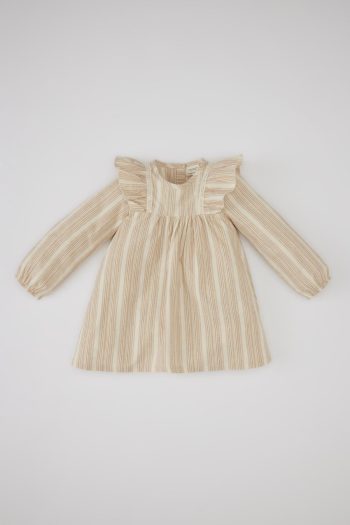 Defacto Girl Infant Striped Long Sleeve Linen Look Dress C0769a524sp