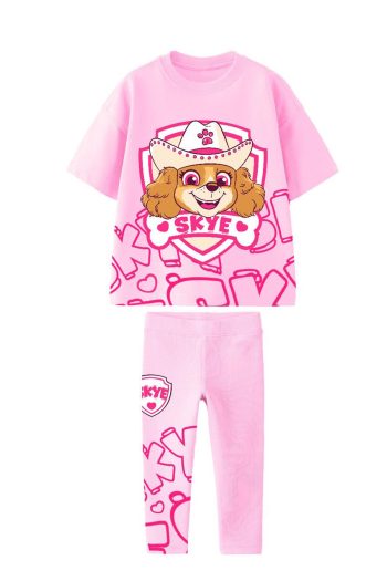 Monila Girls' 100% Cotton Paw Patrol Printed T-shirt and Leggings Set