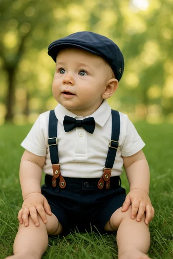 5-Piece Summer Set for Baby Boys: Polo Neck Bodysuit, Shorts with Suspenders, and Bow Tie