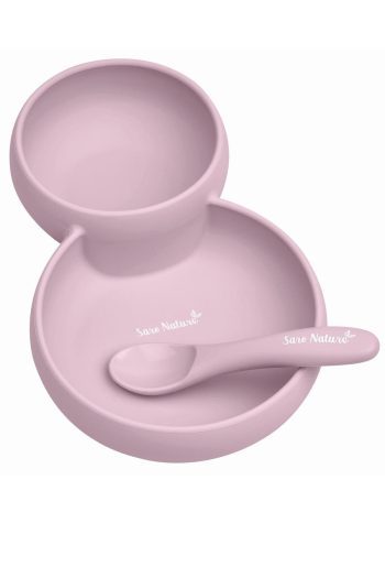 Saro Silicone Twin Plate, Bowl and Spoon Set Pink