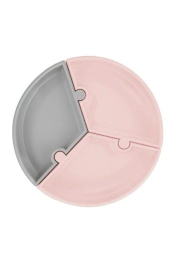 OiOi Silicone Puzzle Plate Pinky Pink - Powder Grey