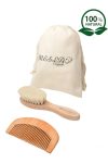 Mesla Organic Natural Goat Hair Soft Baby Brush and Natural Wooden Comb 2-Piece Set - Midi Size