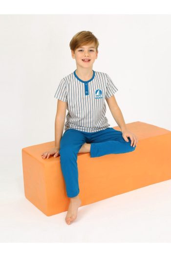 Vitmo Boys' Short Sleeve 100% Cotton Button-Detailed Sailboat Pajama Set