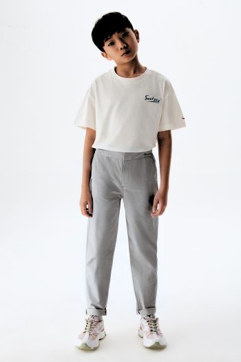 BayBeyan Boys' Grey Lycra School Trousers with Elastic Waist