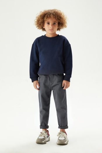 YAKAMEL Kids' Smoked Pocket Elastic Waist Drawstring School Trousers Comfortable Seasonal
