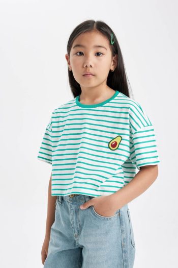 Defacto Girl's Striped Bicycle Neck Short Sleeve T-Shirt C4508A824SM