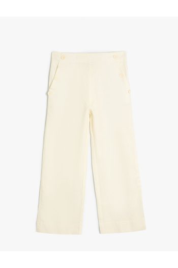 Koton Cotton Trousers with Wide Legs, Button Details, and Pockets