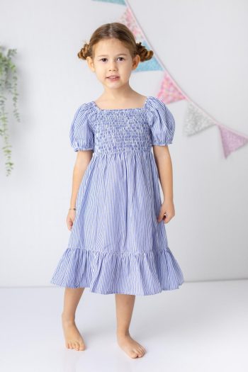 Girl's Striped Guipure Woven Midi Dress