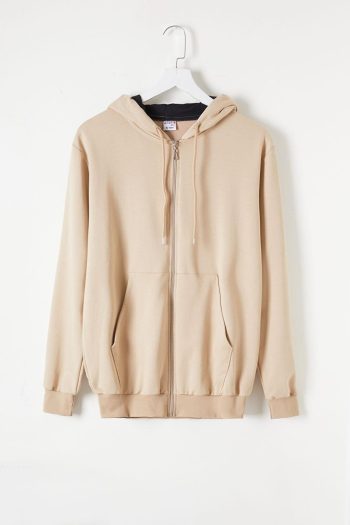 Cansın Mini Boys' Beige Zippered Hooded School Cardigan 16196