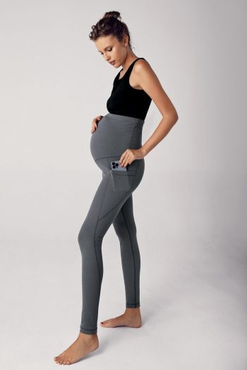 Adjustable High-Waisted Stretchy Supportive Maternity Leggings with Double Pockets F01