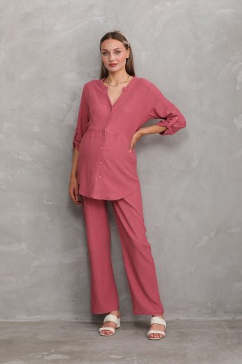 Miss World Lissa Button-Front V-Neck Maternity and Nursing Top and Bottom Set