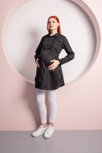 Işşıl O7036-Ribbed Collar Maternity Cotton Sports Shirt-Tunic