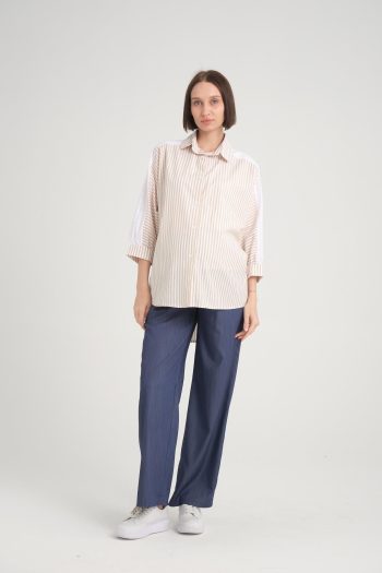 Işşıl IŞŞIL B106-Striped Batwing Sleeve Cotton Maternity Sports Shirt-Tunic