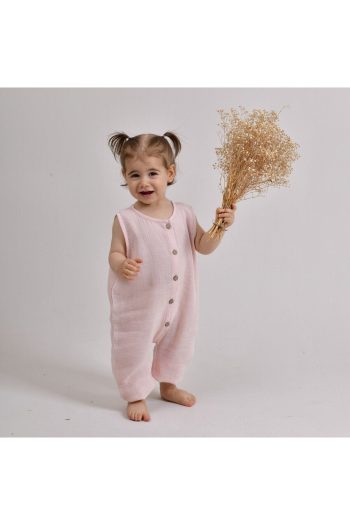 Lollie Baby&Kids Muslin Baby & Kids Jumpsuit %100 Cotton - Powder Pink