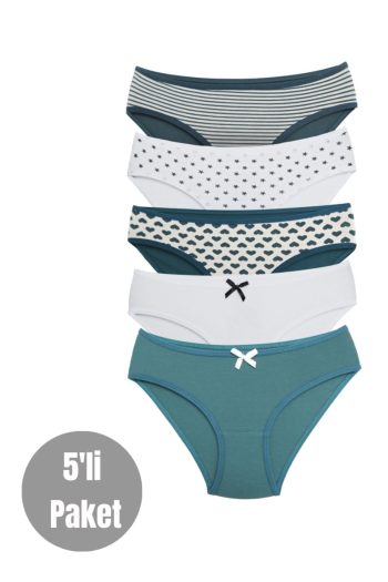 ALYA UNDERWEAR Girls' Printed Cotton Fabric Slip Briefs 5-Pack Green Variant