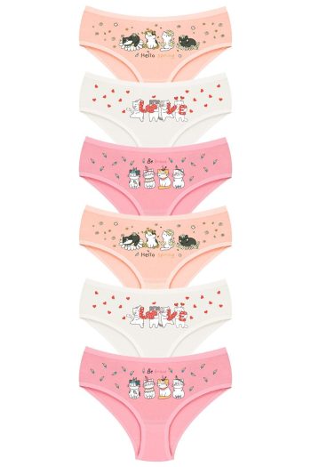 Öts Girls' Cotton Stretch Colorful Printed Bikini Briefs (Pack of 6)