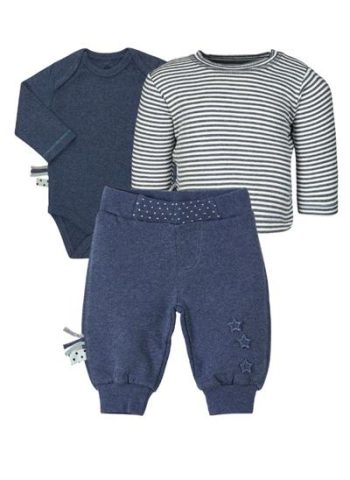 OrganicEra Organic Long Sleeve Bodysuit, T-shirt, Pants, 3-Piece Set, INDIGO