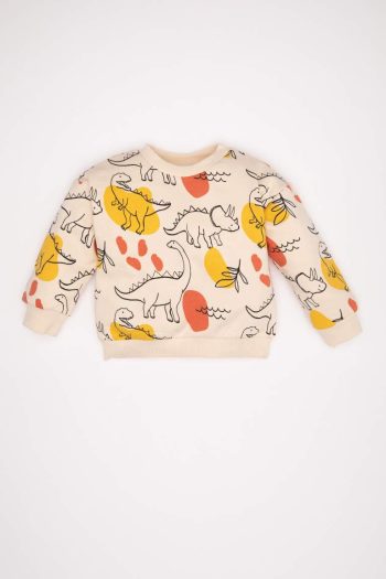 Boys' Bicycle Collar Patterned Soft Fleece Lined Sweatshirt