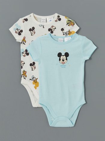 LCW Baby  Ivory Mickey Mouse Printed Baby Boy Bodysuit - Set of 2