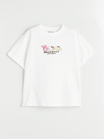 LCW Kids Ekru Crew Neck Hello Kitty Printed Girl's T-Shirt