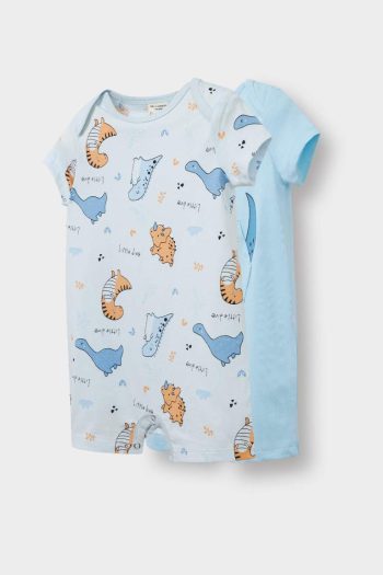Boys' Newborn Dinosaur Printed Cotton Short Sleeve 2-Pack Bodysuit