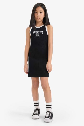 Girls' Printed Ribbed Sleeveless Dress