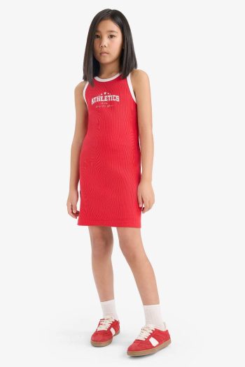 Girls' Printed Ribbed Sleeveless Dress