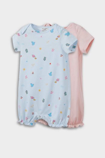 Baby Girl Newborn Printed Cotton Short Sleeve 2-Pack Romper
