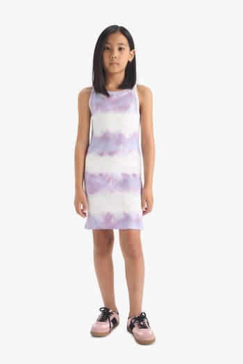 Girls' Tie-Dye Striped Ribbed Sleeveless Dress