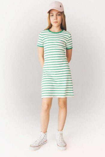 Girl's Bicycle Neck Ribbed Short Sleeve Striped Dress