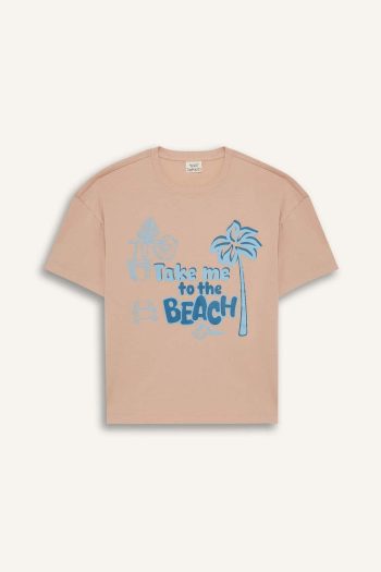 Girls' Relaxed Fit Printed Short Sleeve T-Shirt with Crew Neck