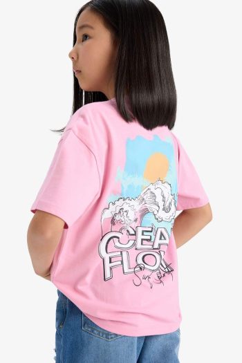 Girls' Relax Fit Crew Neck Short Sleeve T-Shirt with Back Print
