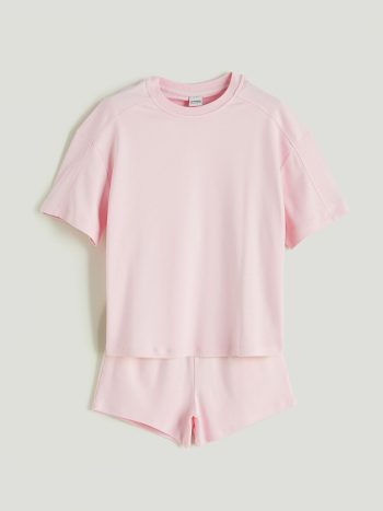 LCW Kids Pink Crew Neck Girls' T-Shirt and Shorts