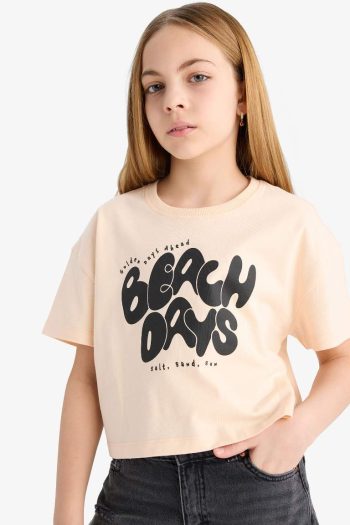 Girls' Bicycle Neck Printed Short Sleeve T-Shirt