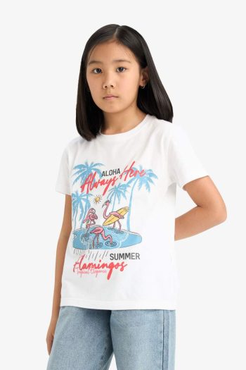 Girl's Bicycle Neck Printed Short Sleeve T-Shirt