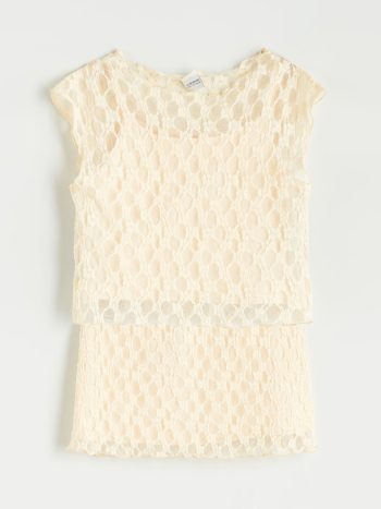 LCW Kids                                              Sari Round Neck Blouse with Lace Details and Skirt for Girls