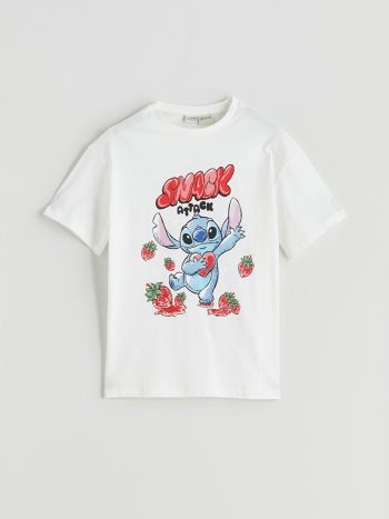 LCW Kids                                                                                        Cream Round Neck Stitch Printed Girl's T-Shirt