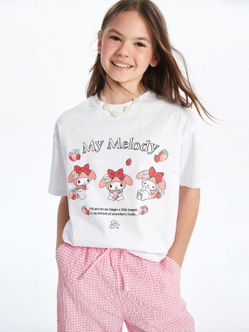 LCW Kids White Crew Neck My Melody Printed Girl's T-Shirt