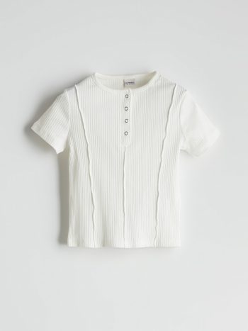 LCW Kids - Off-White Round Neck Girls' Crop T-Shirt