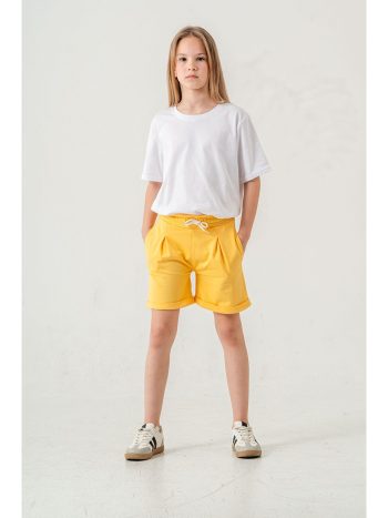 Mışıl Kids Yellow Double Pleated Belted Girls' Shorts