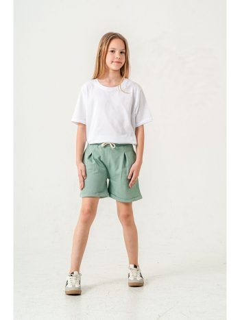 Mışıl Kids Green Double-Cuffed Belted Girl's Shorts