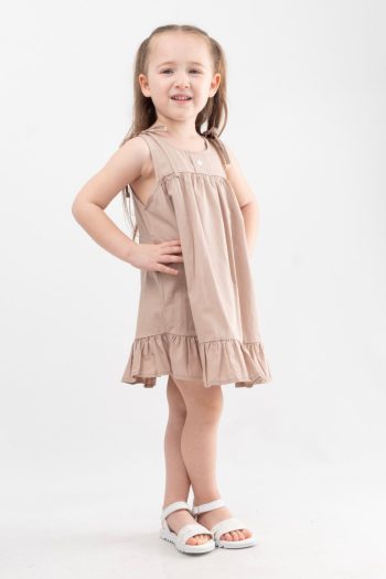 Baby Girl Dress with Printed Suspender and Button Details in Poplin