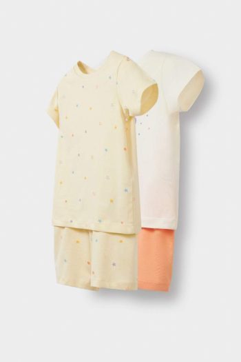 Girl's 4-Piece Pajama Set Star Pattern Short Sleeve Cotton Top with Elastic Waist Shorts