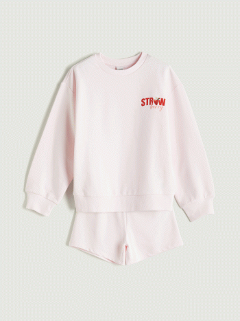 LCW Kids Pink Crew Neck Girls Sweatshirt and Shorts