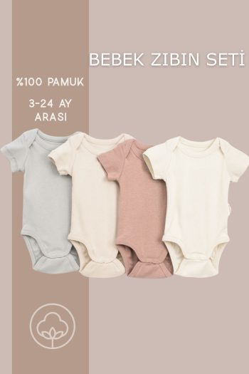 Baby 4-Piece Snaps Short Sleeve Bodysuit Set 100% Cotton