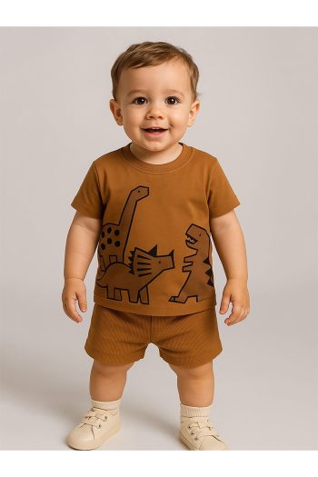 Denokids Dinosaur Boy Baby T-shirt and Ribbed Shorts Set