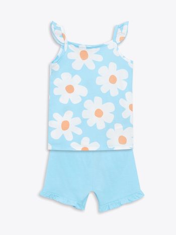 LCW ECO Blue Floral Girls' Tank Top and Shorts Set (2 Pieces)